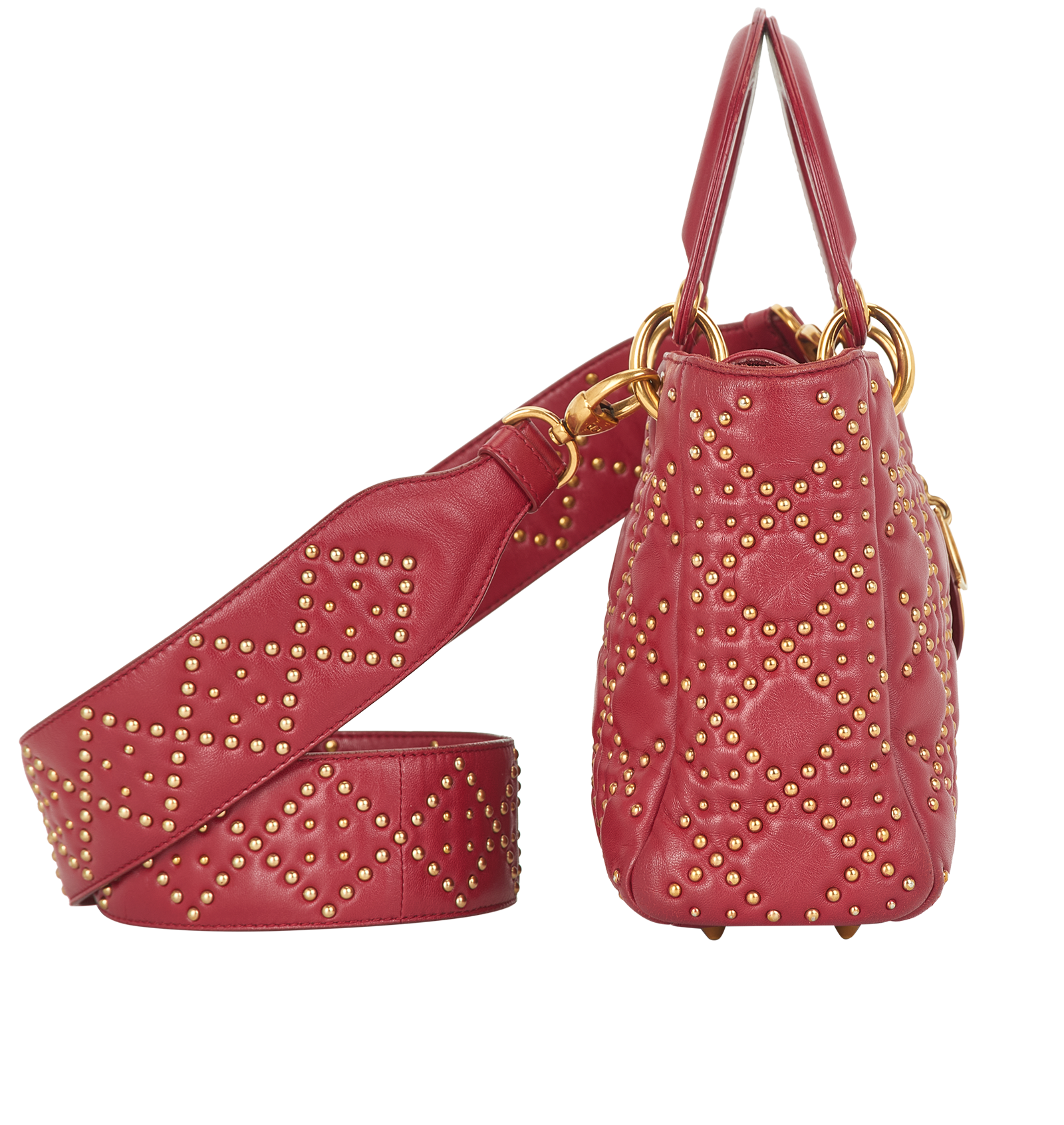 Small Studded Lady Dior, &pound;1,950, Handbags, Red, Leather, Side view